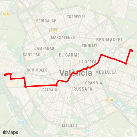 EMT La Llum - Universitats map