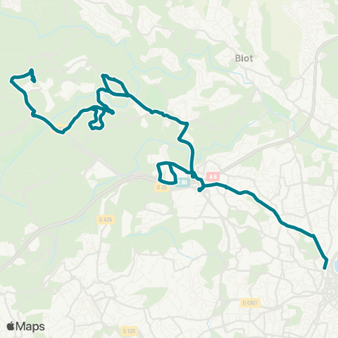 Envibus Pôle d'Échanges Antibes - St-Claude - GR Valbonne Sophia Antipolis map