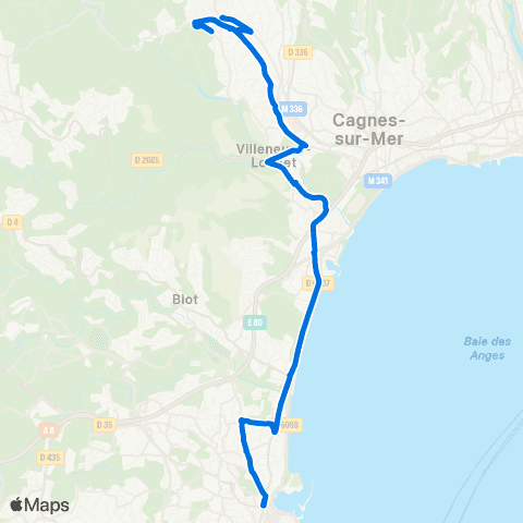 Envibus La Colle Ancienne Gare - Shopping Prom. - Villeneuve Loubet - Pôle d'Échanges Antibes map