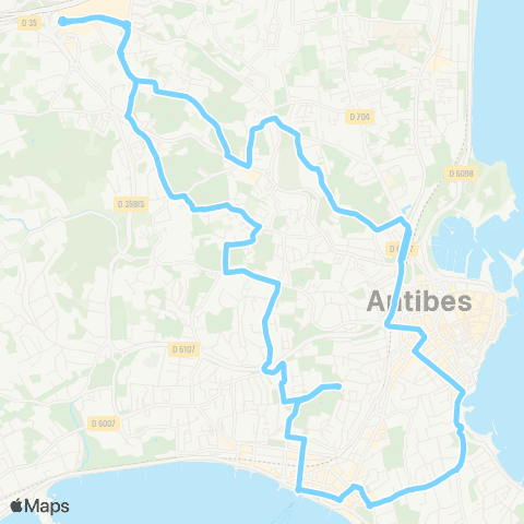 Envibus Pôle d'Échanges Antibes - Cimetière Rabiac - Juan-Les-Pins - Pôle d'Échanges Antibes map