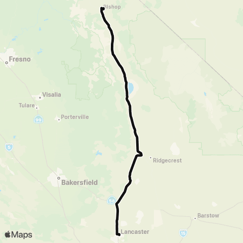 Eastern Sierra Transit 395 Route South map