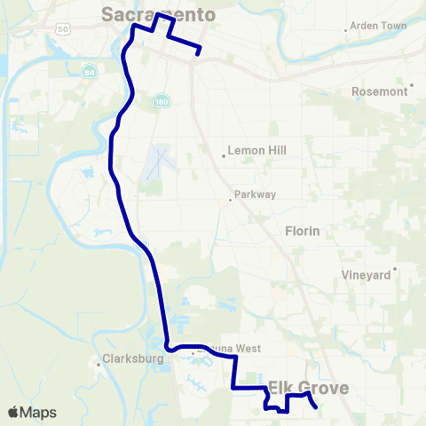 E-tran (Elk Grove Transit) Elk Grove Commuter Route map