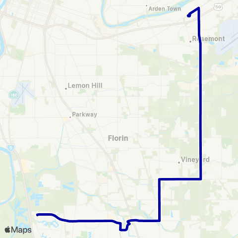 E-tran (Elk Grove Transit) Elk Grove Commuter Route map