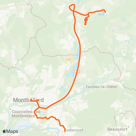 évolitY Montbéliard Acropole - Meroux Gare TGV map
