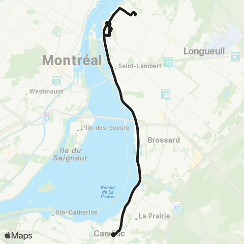 exo Le Richelain et Roussillon Candiac - Longueuil (Cégep e.-Montpetit) map