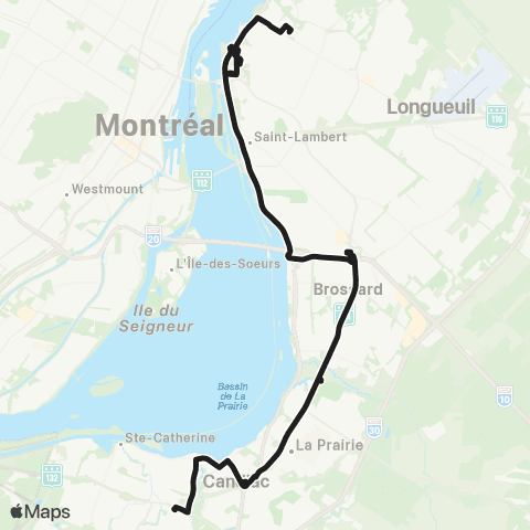 exo Le Richelain et Roussillon Delson - Candiac - la Prairie-Term. Panama-Longueuil map