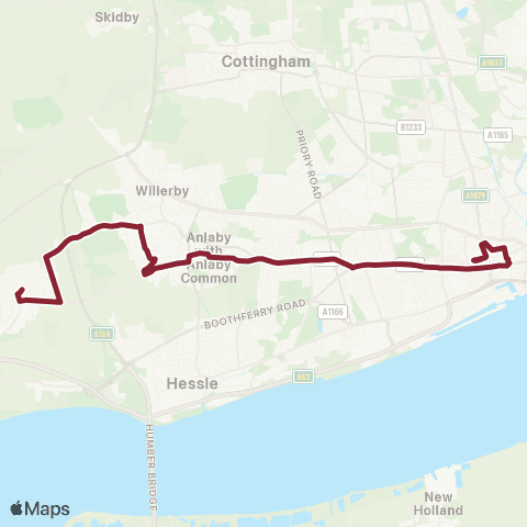 East Yorkshire Swanland Main Street - Hull Interchange map