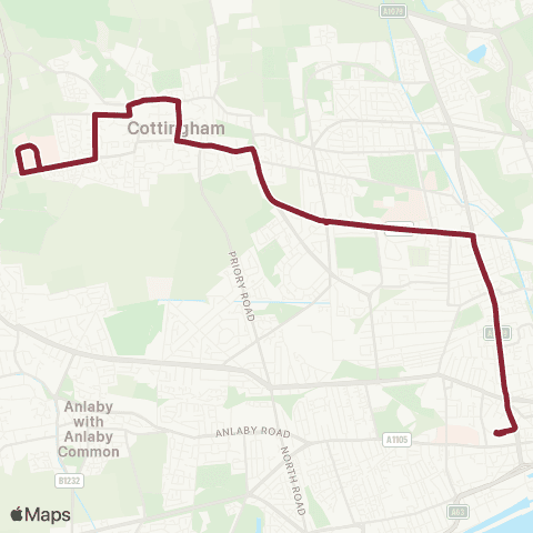 East Yorkshire Cottingham Castle Rd - Hull Interchange map