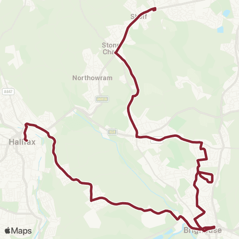 East Yorkshire Brighouse Bus Sta A - Halifax Bus Sta map
