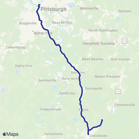 Fayette Area Coordinated Transportation Pittsburgh - Uniontown map