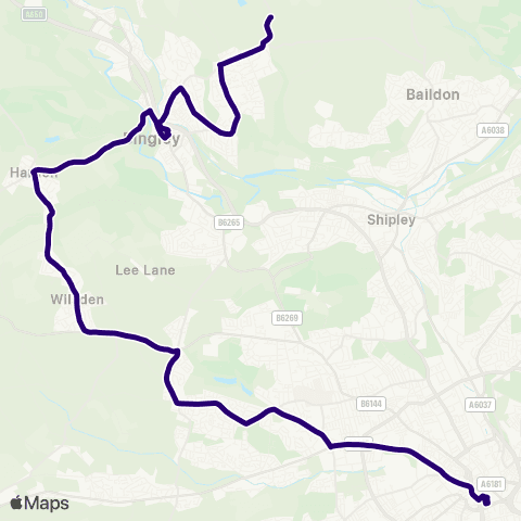 First Bradford Bradford Interchange Bus Sta - Otley Rd Terminus map