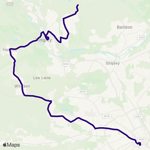 First Bradford Bradford Interchange Bus Sta - Otley Rd Terminus map