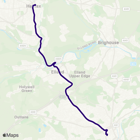 First Halifax Halifax Bus Sta - Huddersfield Bus Sta map