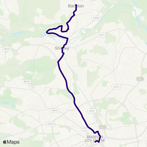 First Bradford Baildon Towngate - Bradford Interchange Bus Sta map