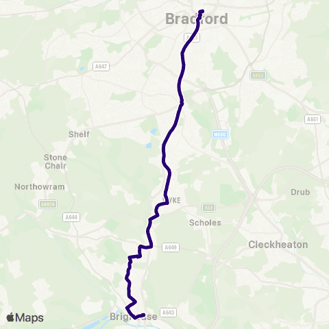 First Bradford Bradford Interchange Bus Sta - Brighouse Bus Sta A map