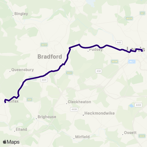 First Halifax Halifax Bus Sta - Leeds City Bus Sta map