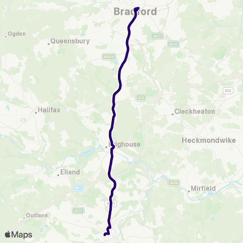 First Halifax Calder Valley & Huddersfield Huddersfield Bus Sta - Bradford Interchange Bus Sta map