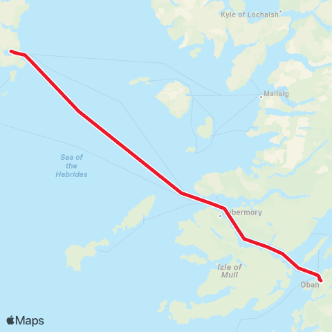Caledonian MacBrayne Mallaig - Lochboisdail S Uist map