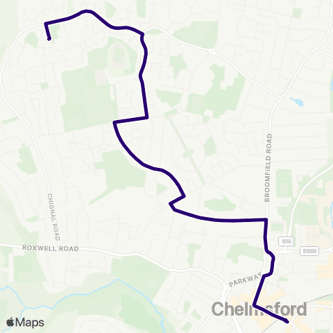 First Essex Wickfield Ash - Chelmsford Railway Sta map