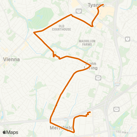 Fairfax Connector Dunn Loring - Navy Federal - Tysons map