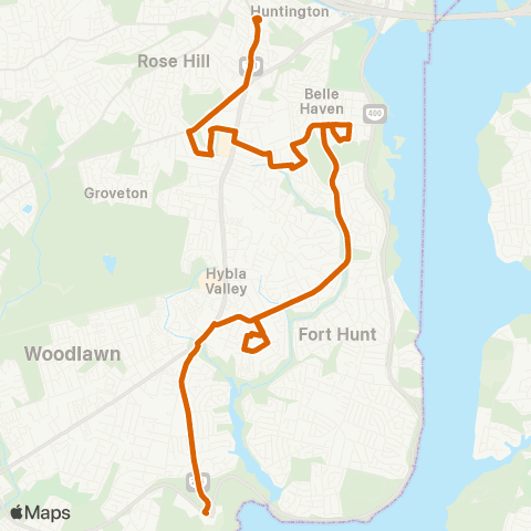 Fairfax Connector Groveton - Mt Vernon map
