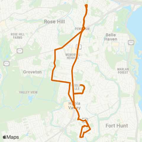Fairfax Connector Hybla Valley Clockwise map