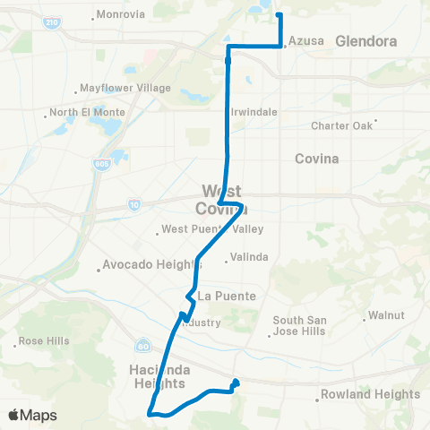 Foothill Transit Azusa - West Covina - Puente Hills Mall map