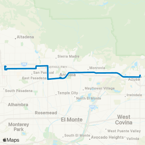Foothill Transit Azusa - Arcadia - Pasadena map
