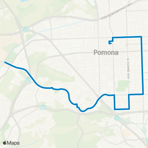 Foothill Transit Pomona Transit Center via Reservoir St map