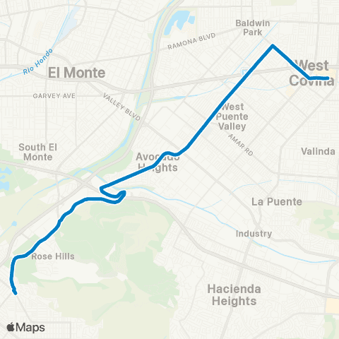 Foothill Transit West Covina - Industry - Whittier map