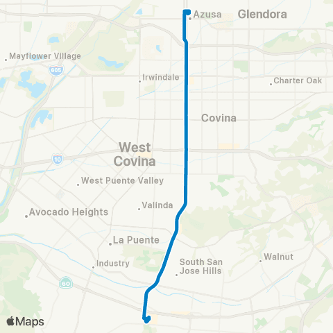 Foothill Transit Azusa - Puente Hills Mall via Azusa Ave map