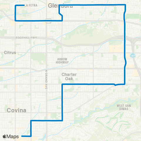 Foothill Transit Glendora-San Dimas-Covina-West Covina map
