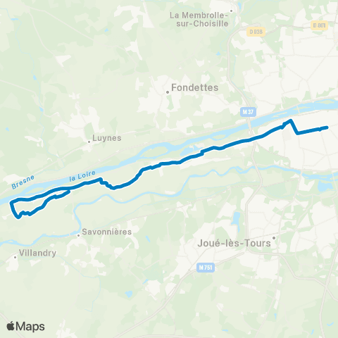 Fil bleu Les Bergeons - Gare de Tours map