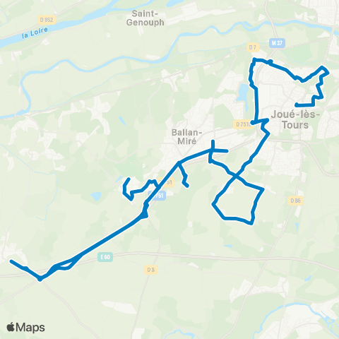 Fil bleu Zone Joué / Ballan / Druye - Joué H. de Ville map