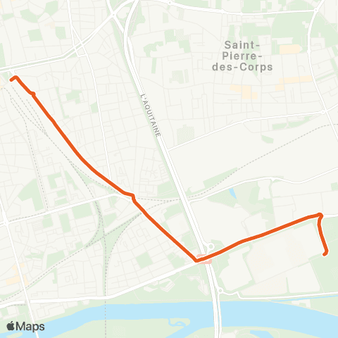 Fil bleu Gare de Tours - Parc Expo map