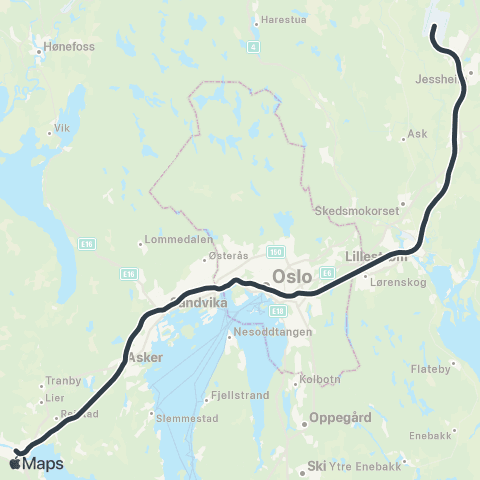 Flytoget Drammen – Oslo lufthavn map