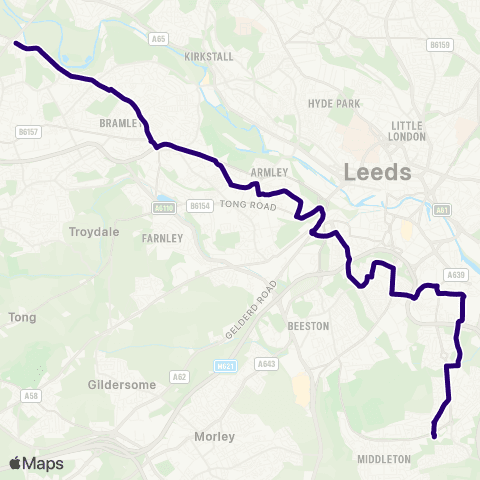 First Leeds Bramley Ctr Bus Sta - Middleton Ctr C map