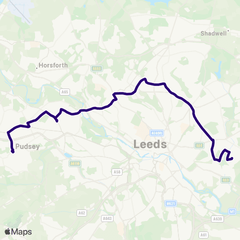 First Leeds Ullswater Crescent - Pudsey Bus Station map