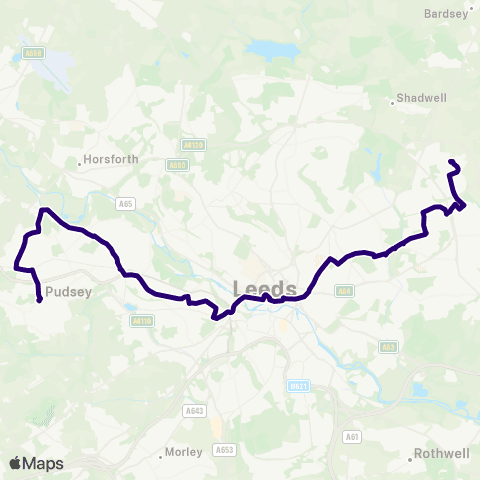 First Leeds Whinmoor - Pudsey Bus Station map