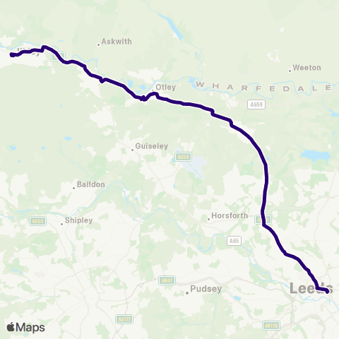 First Leeds Leeds City Bus Sta - Ilkley Bus Sta map