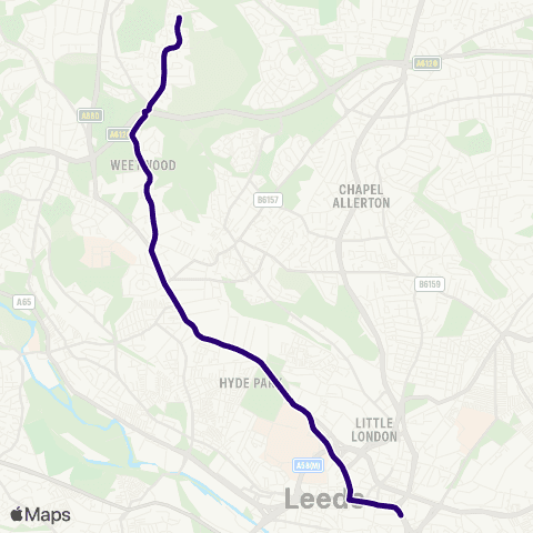 First Leeds Sir George Martin Dr E Moor Ln - Leeds City Bus Sta map