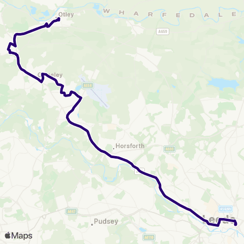 First Leeds Leeds City Bus Sta - Otley Bus Sta map