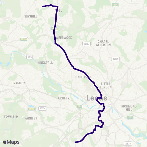 First Leeds Holt Park Centre A - Beeston Terminus map