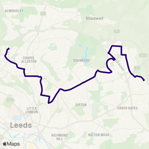 First Leeds Stanks Dr Swarcliffe Ave - Cardinal Heenan Turning Circle map