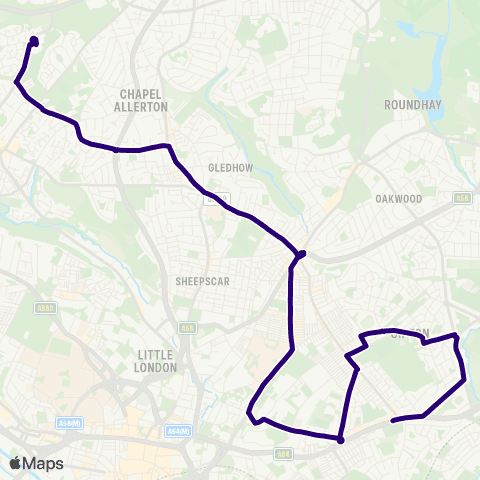 First Leeds Shaftesbury Jct B - Cardinal Heenan Turning Circle map