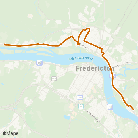 Fredericton Transit River Run map