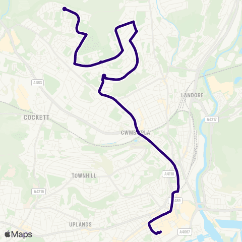 First South & West Wales Penplas - Swansea Bus Station Stand O map