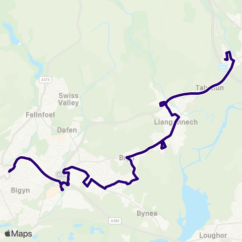 First South & West Wales Llanelli Bus Sta Stand 2 - Heol Llwynbedw map
