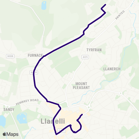 First South & West Wales Llanelli Bus Sta Stand 2 - Llundain Fach map