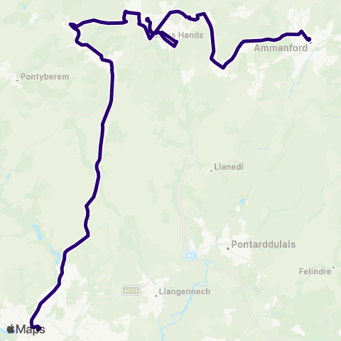 First South & West Wales Ammanford Bus Sta Stand 4 - Llanelli Bus Sta Stand 3 map